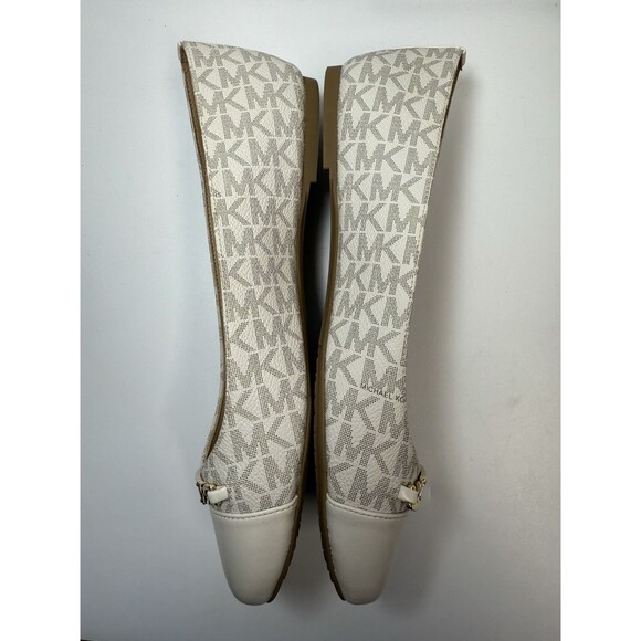 Michael Kors Gold Metal Place Logo Monogram Ballet Flats In Vanilla Sz 7 - Picture 3 of 9
